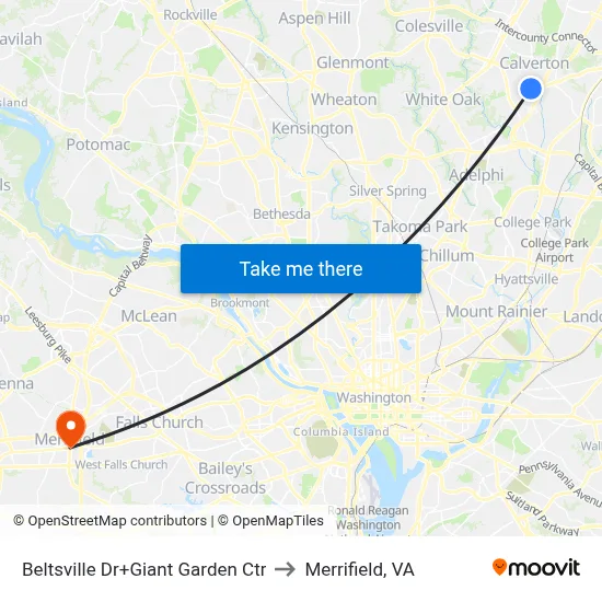 Beltsville Dr+Giant Garden Ctr to Merrifield, VA map