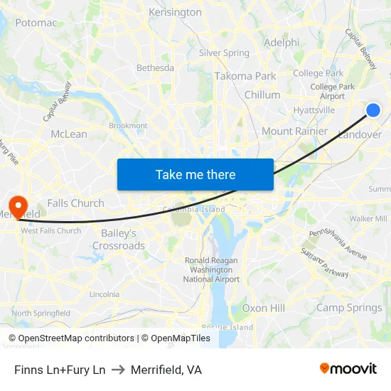 Finns Ln+Fury Ln to Merrifield, VA map