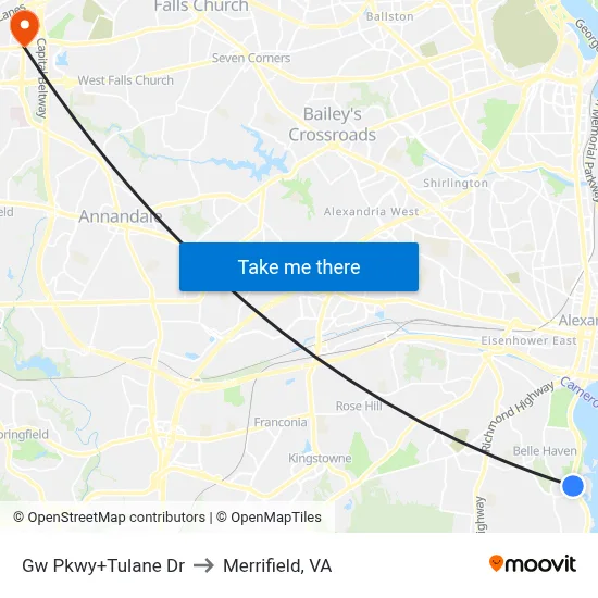 Gw Pkwy+Tulane Dr to Merrifield, VA map