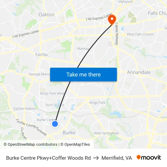 Burke Centre Pkwy+Coffer Woods Rd to Merrifield, VA map