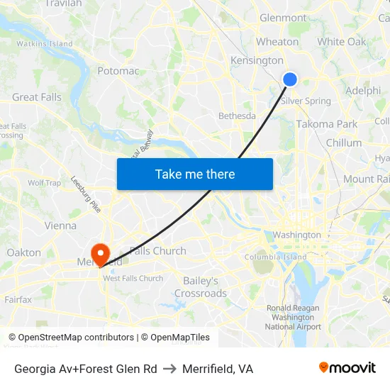 Georgia Av+Forest Glen Rd to Merrifield, VA map