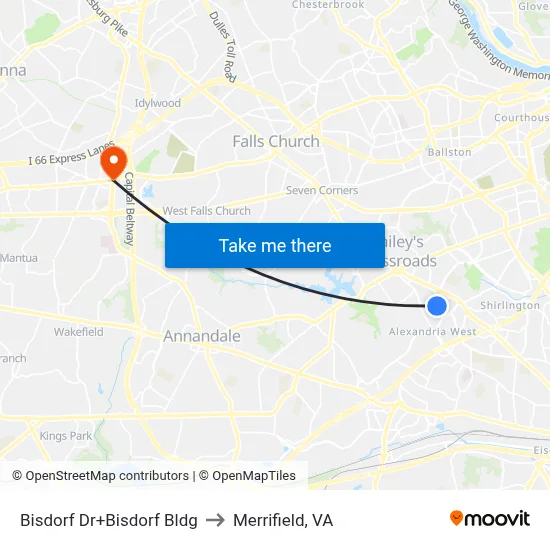 Bisdorf Dr+Bisdorf Bldg to Merrifield, VA map