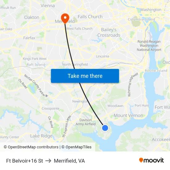Ft Belvoir+16 St to Merrifield, VA map