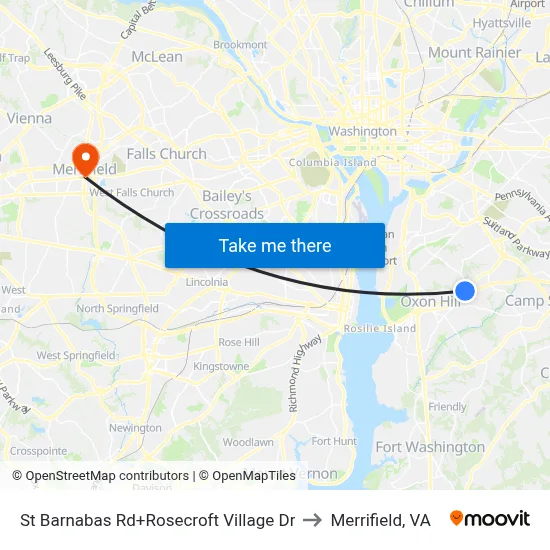 St Barnabas Rd+Rosecroft Village Dr to Merrifield, VA map