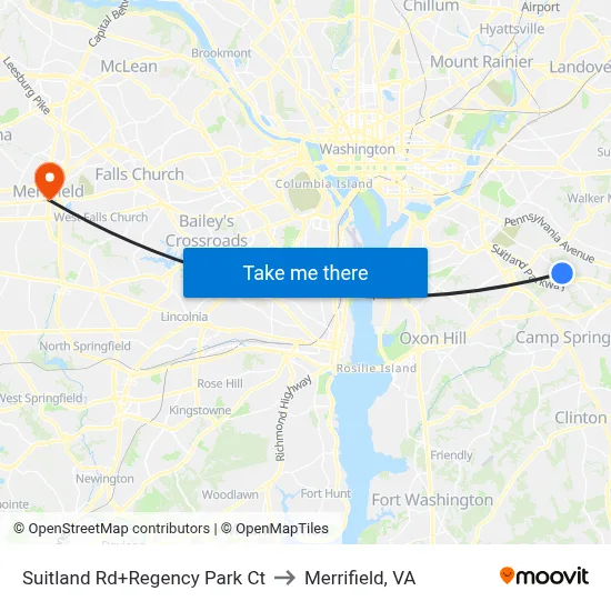 Suitland Rd+Regency Park Ct to Merrifield, VA map
