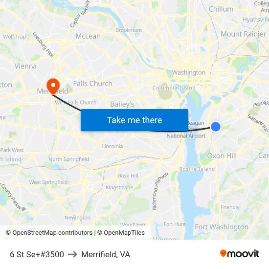 6 St Se+#3500 to Merrifield, VA map