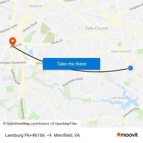 Leesburg Pk+#6166 to Merrifield, VA map