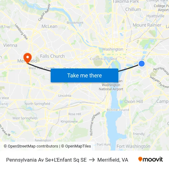 Pennsylvania Av Se+L'Enfant Sq SE to Merrifield, VA map