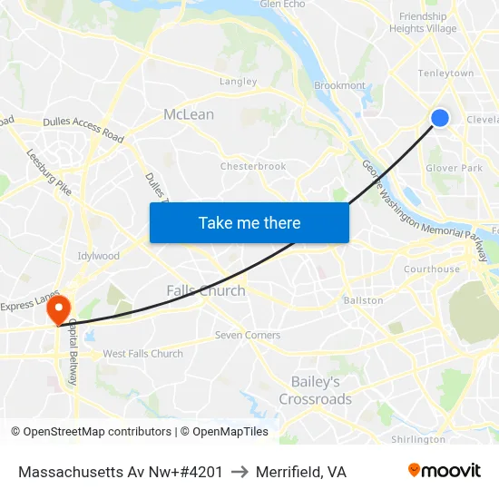 Massachusetts Av Nw+#4201 to Merrifield, VA map