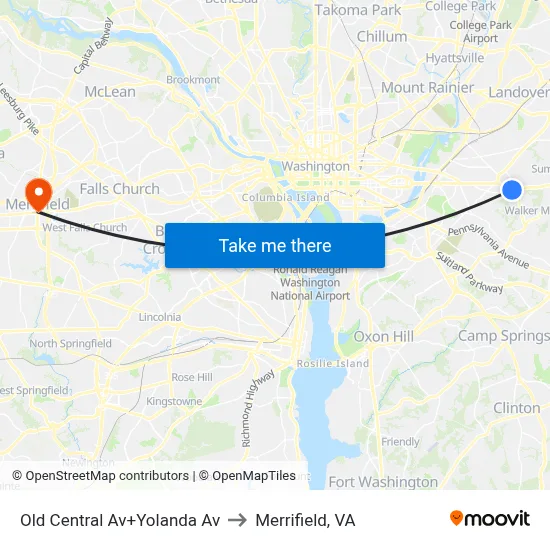 Old Central Av+Yolanda Av to Merrifield, VA map