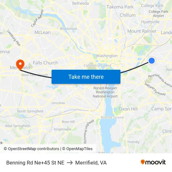 Benning Rd Ne+45 St NE to Merrifield, VA map