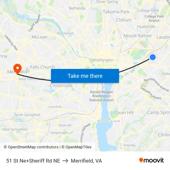51 St Ne+Sheriff Rd NE to Merrifield, VA map