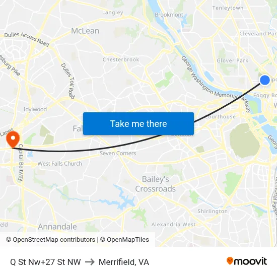Q St Nw+27 St NW to Merrifield, VA map