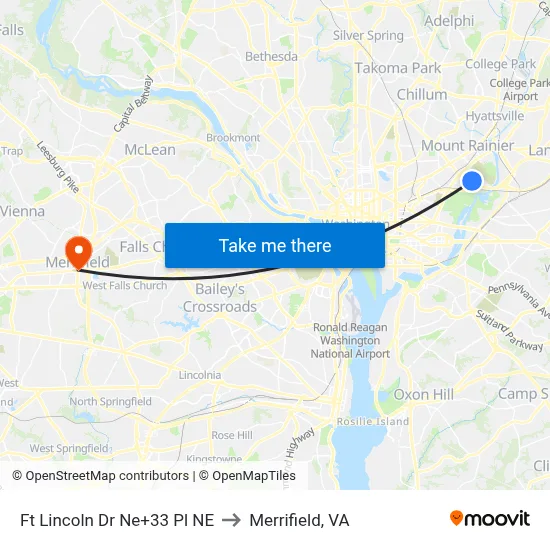 Ft Lincoln Dr Ne+33 Pl NE to Merrifield, VA map