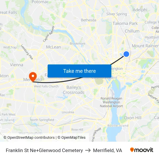 Franklin St Ne+Glenwood Cemetery to Merrifield, VA map