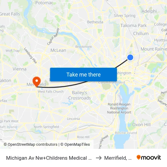 Michigan Av Nw+Childrens Medical Ctr to Merrifield, VA map