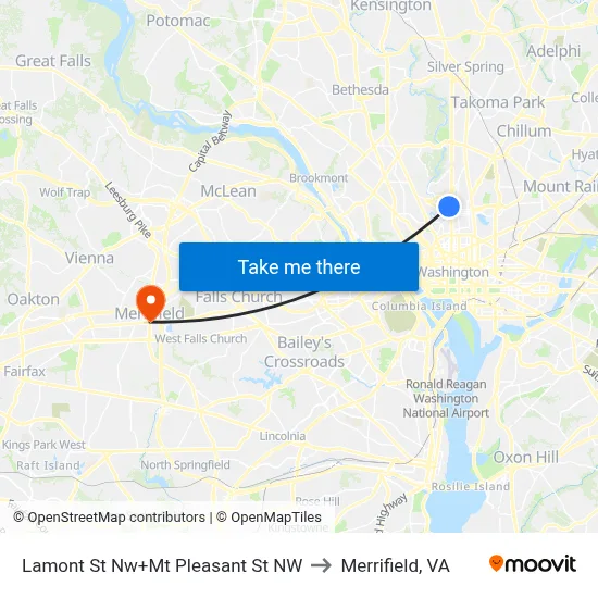 Lamont St Nw+Mt Pleasant St NW to Merrifield, VA map