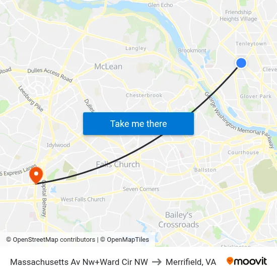 Massachusetts Av Nw+Ward Cir NW to Merrifield, VA map