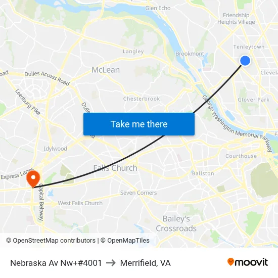 Nebraska Av Nw+#4001 to Merrifield, VA map