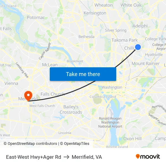 East-West Hwy+Ager Rd to Merrifield, VA map