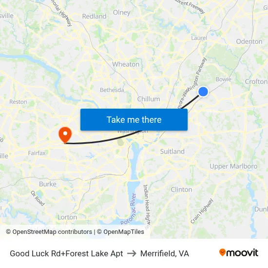 Good Luck Rd+Forest Lake Apt to Merrifield, VA map