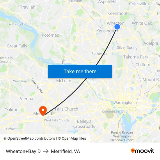 Wheaton+Bay D to Merrifield, VA map
