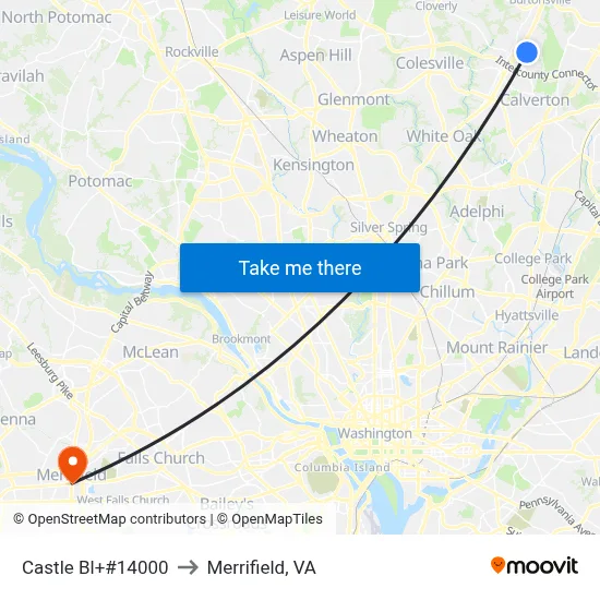Castle Bl+#14000 to Merrifield, VA map