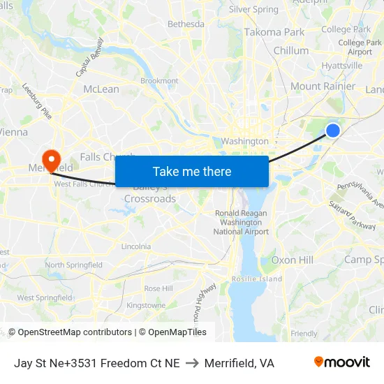 Jay St Ne+3531 Freedom Ct NE to Merrifield, VA map