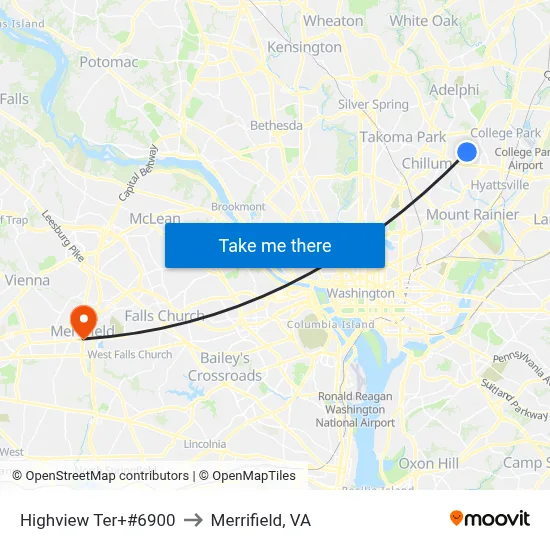 Highview Ter+#6900 to Merrifield, VA map