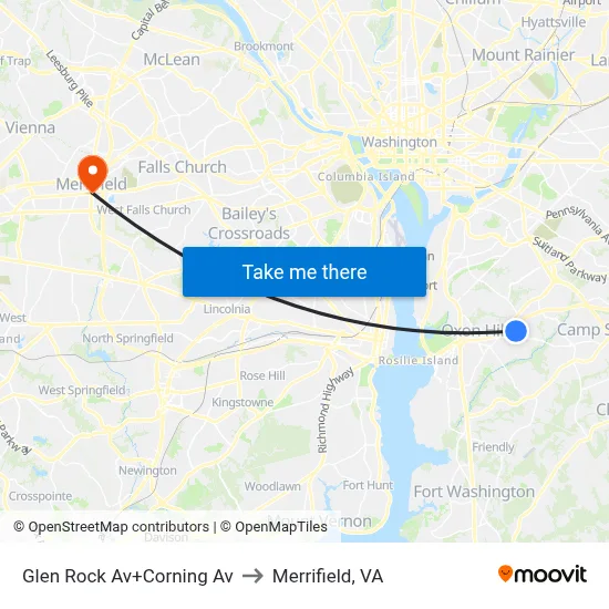 Glen Rock Av+Corning Av to Merrifield, VA map
