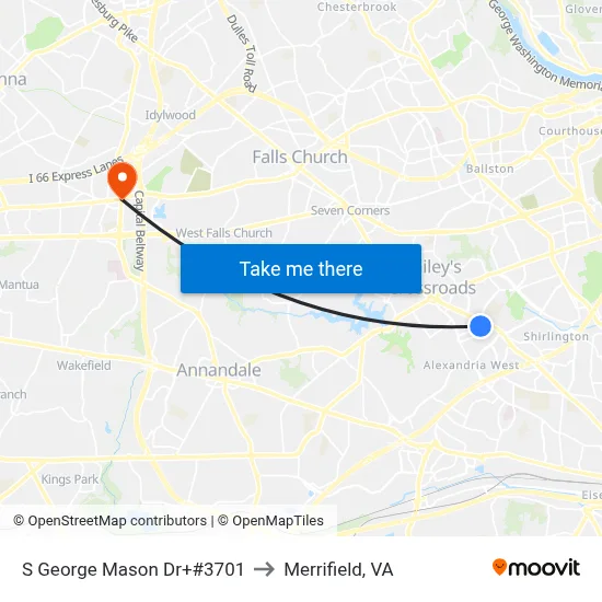 S George Mason Dr+#3701 to Merrifield, VA map
