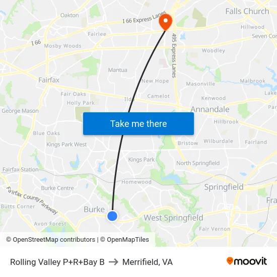Rolling Valley P+R+Bay B to Merrifield, VA map