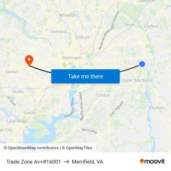 Trade Zone Av+#16001 to Merrifield, VA map