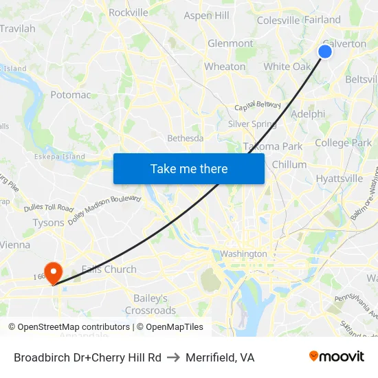 Broadbirch Dr+Cherry Hill Rd to Merrifield, VA map
