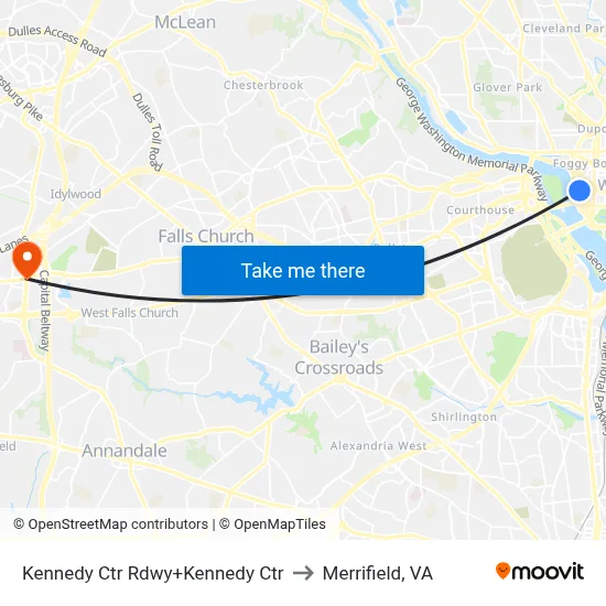 Kennedy Ctr Rdwy+Kennedy Ctr to Merrifield, VA map