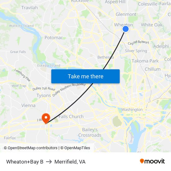 Wheaton+Bay B to Merrifield, VA map