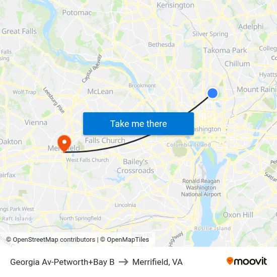 Georgia Av-Petworth+Bay B to Merrifield, VA map