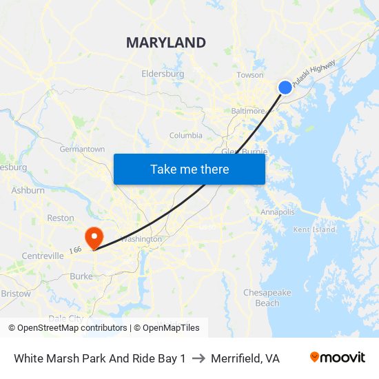 White Marsh Park And Ride Bay 1 to Merrifield, VA map