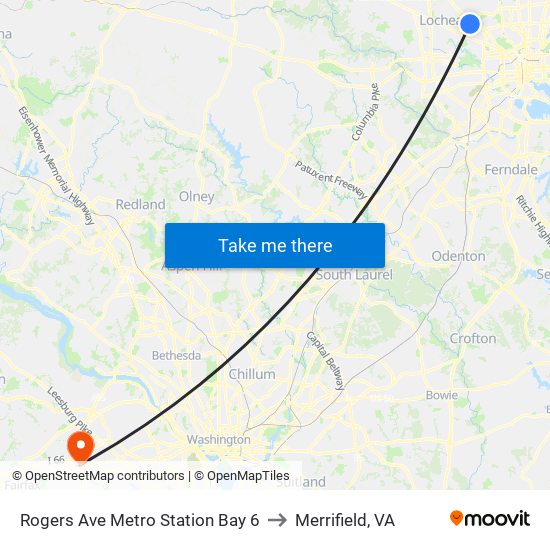 Rogers Ave Metro Station Bay 6 to Merrifield, VA map