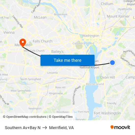Southern Av+Bay N to Merrifield, VA map