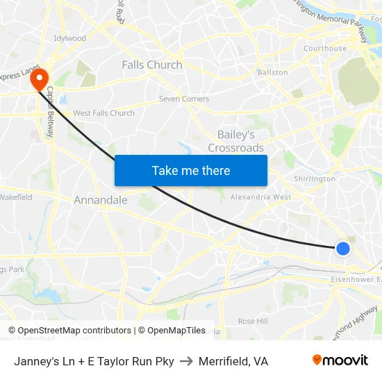 Janney's Ln + E Taylor Run Pky to Merrifield, VA map