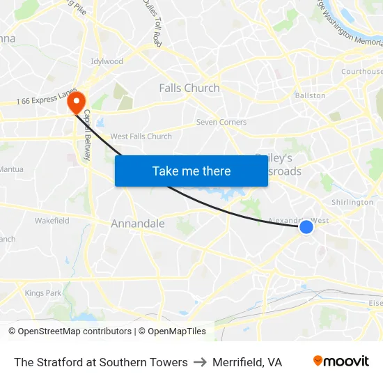 The Stratford at Southern Towers to Merrifield, VA map