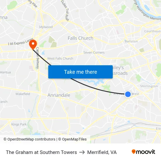 The Graham at Southern Towers to Merrifield, VA map