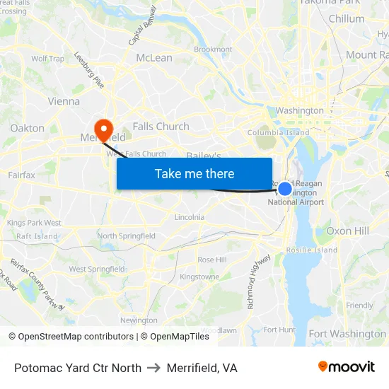 Potomac Yard Ctr North to Merrifield, VA map