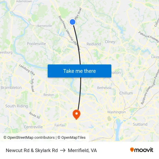 Newcut Rd & Skylark Rd to Merrifield, VA map