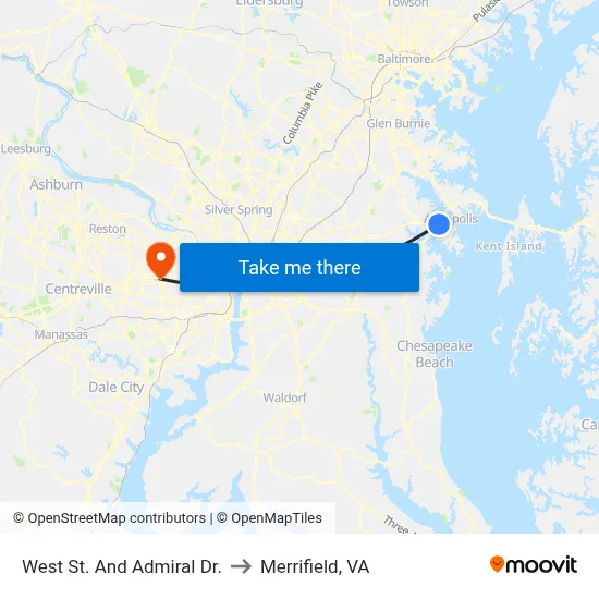 West St. And Admiral Dr. to Merrifield, VA map