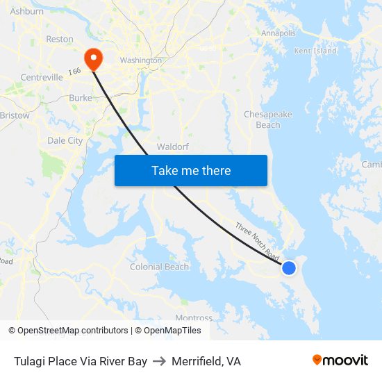 Tulagi Place Via River Bay to Merrifield, VA map