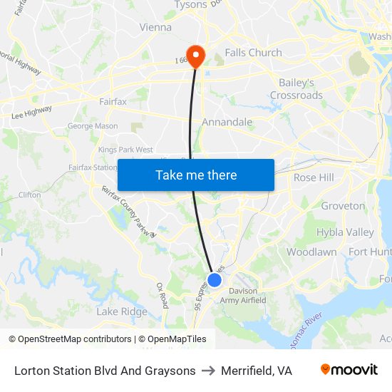 Lorton Station Blvd And Graysons to Merrifield, VA map