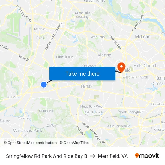 Stringfellow Rd Park And Ride Bay B to Merrifield, VA map