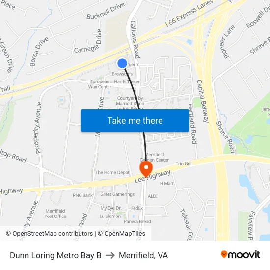 Dunn Loring Metro Bay B to Merrifield, VA map